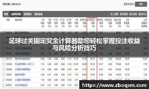 足球过关固定奖金计算器助您轻松掌握投注收益与风险分析技巧